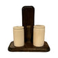 Vintage Wood Caddy with Ceramic Salt and Pepper Shakers Farmhouse Rustic Set