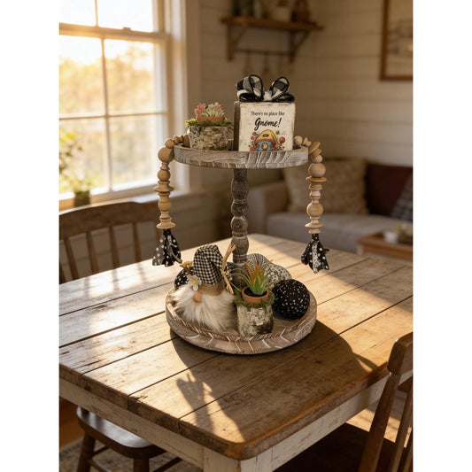 Farmhouse Tiered Tray Decor Set Gnome Theme Black White Rustic 10 Piece Bundle