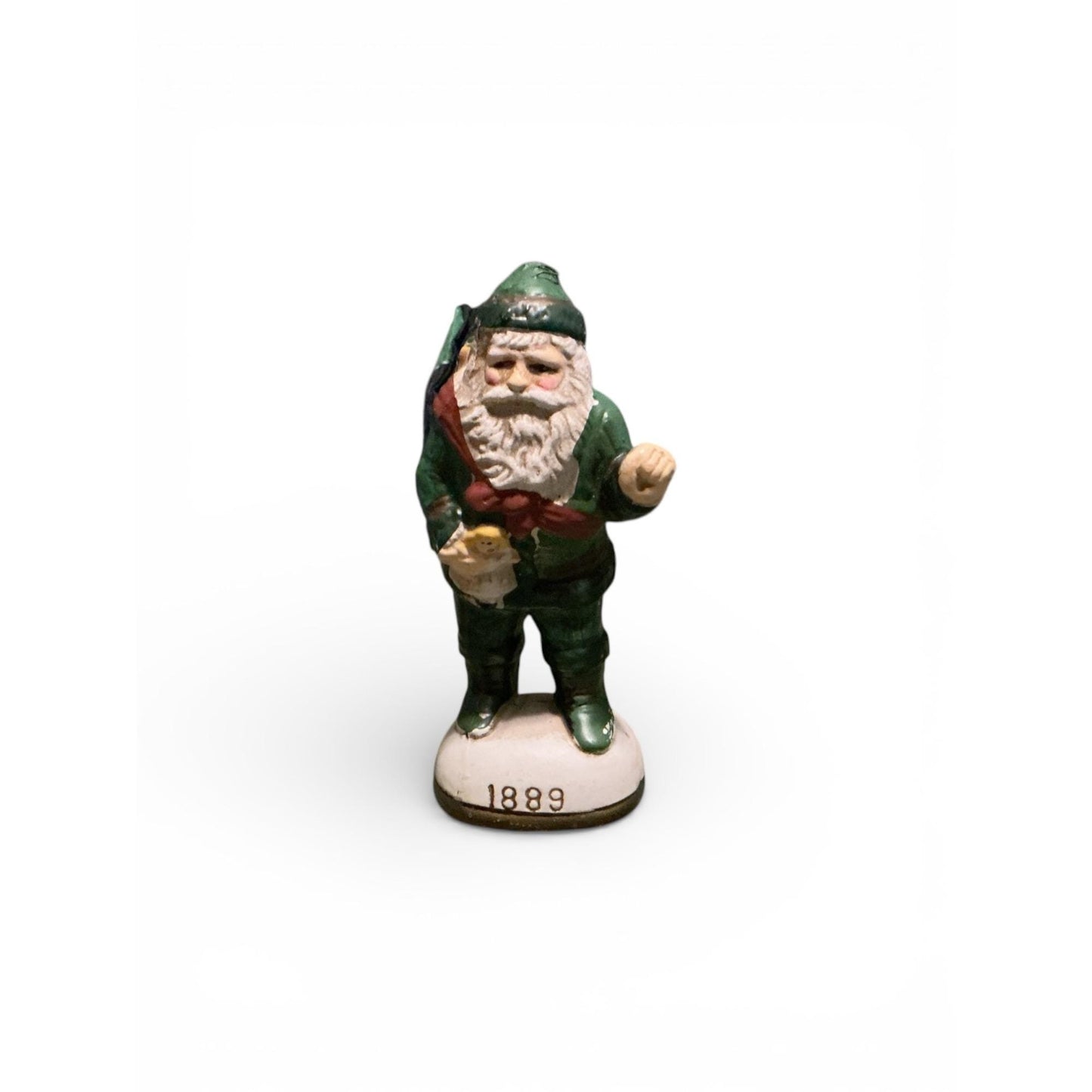 Vintage 1889 Santa Claus Figurine By Christmas Reproductions Inc Made In Korea 5" Tall Green & Red