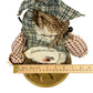 Vintage Wooden Thread Spool Holder Sewing Organizer Plaid Fabric Doll 15in