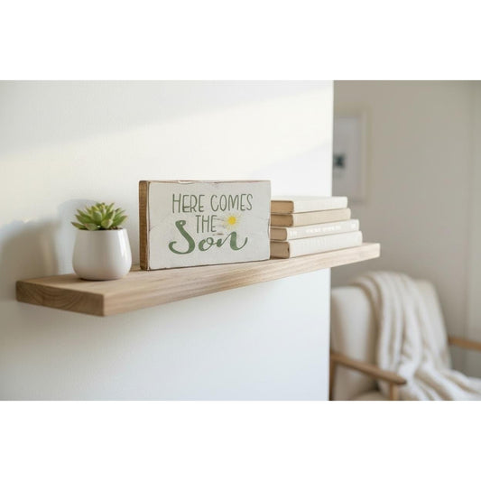 Rustic Wood Block Sign Here Comes The Son Distressed White Farmhouse Decor 6x3.5