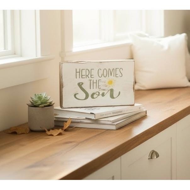 Rustic Wood Block Sign Here Comes The Son Distressed White Farmhouse Decor 6x3.5