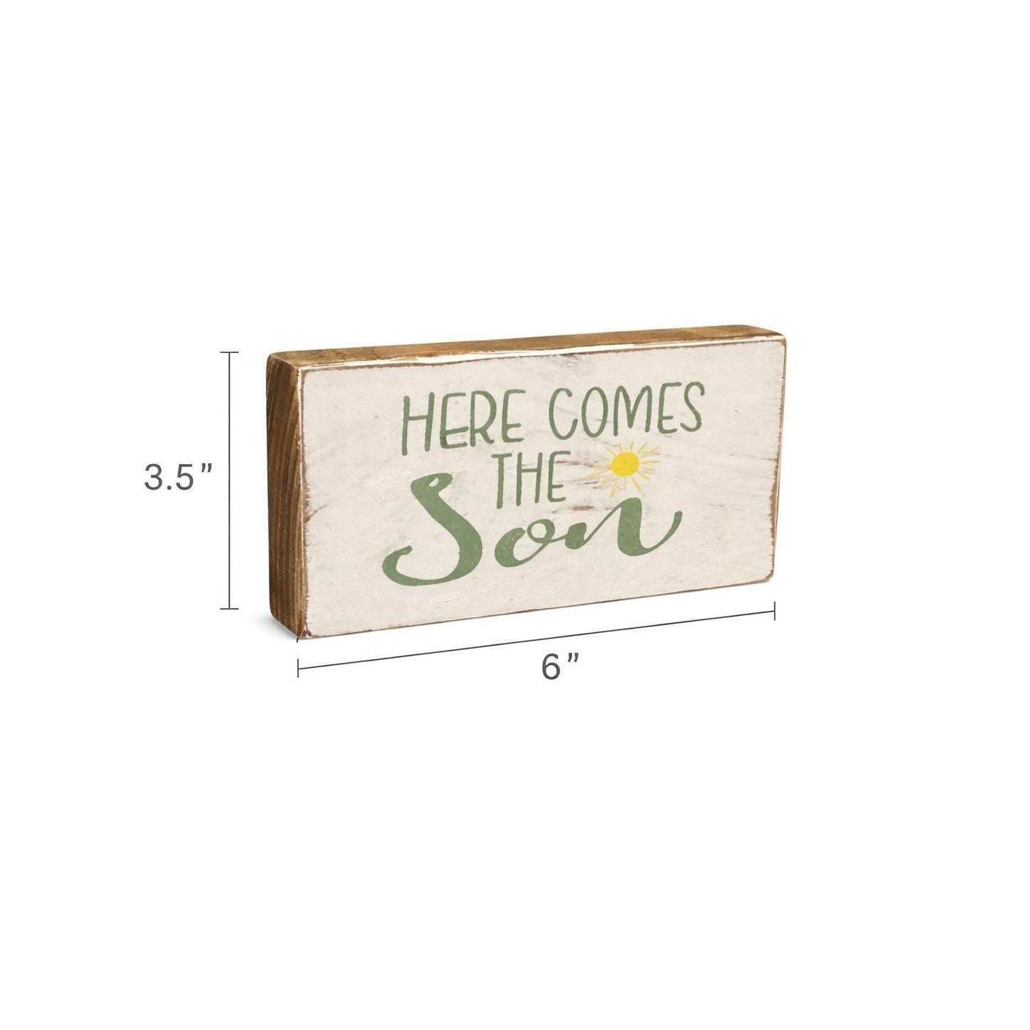 Rustic Wood Block Sign Here Comes The Son Distressed White Farmhouse Decor 6x3.5