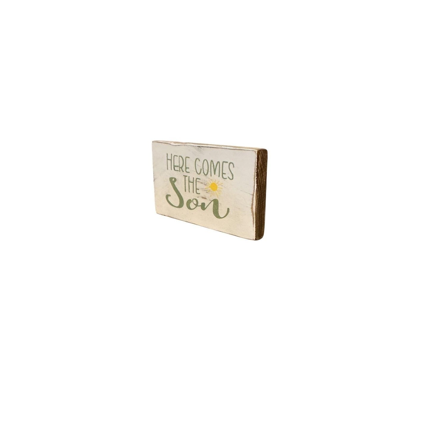 Rustic Wood Block Sign Here Comes The Son Distressed White Farmhouse Decor 6x3.5