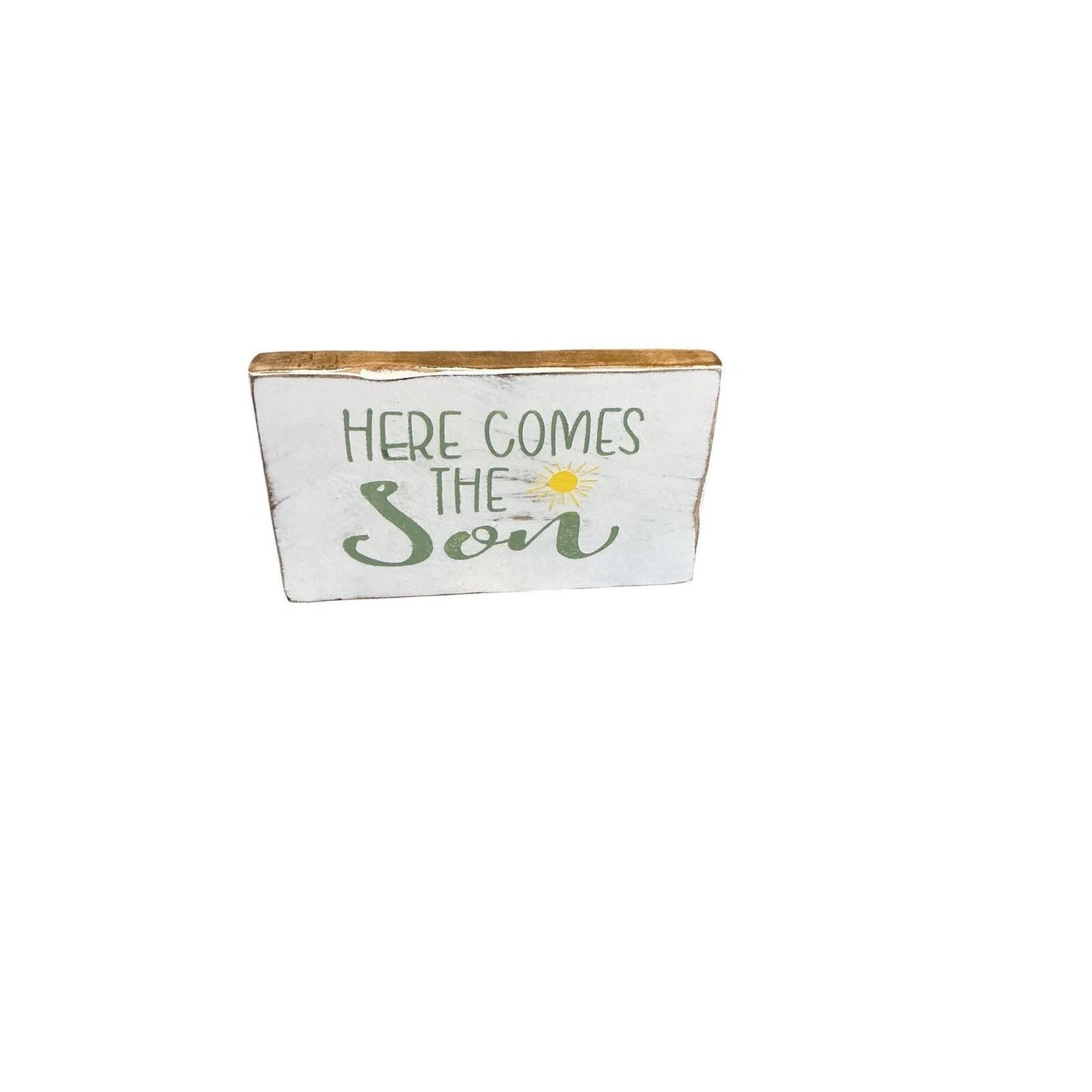 Rustic Wood Block Sign Here Comes The Son Distressed White Farmhouse Decor 6x3.5