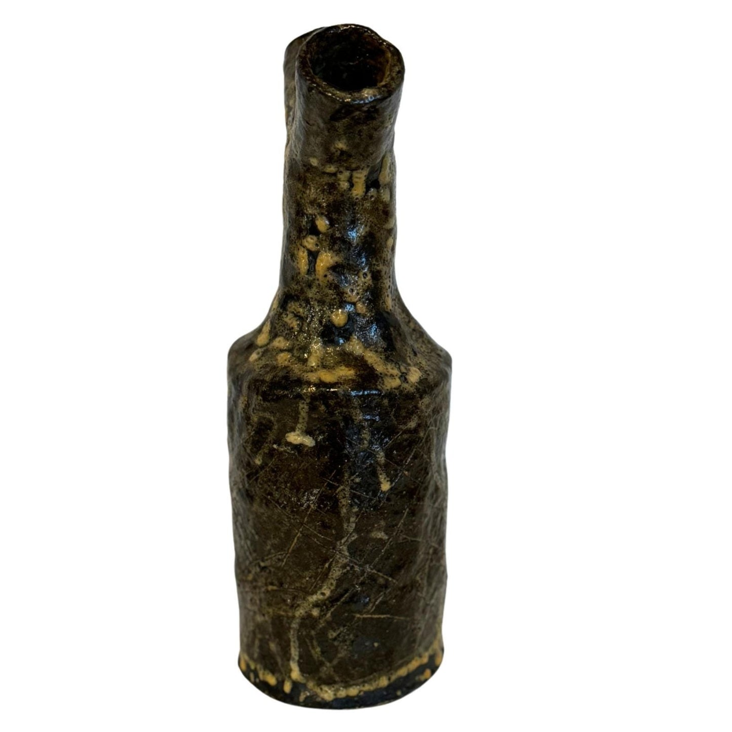 Rare Handmade Vase/Decorative Bottle – Abstract Brown & Beige with 2 openings