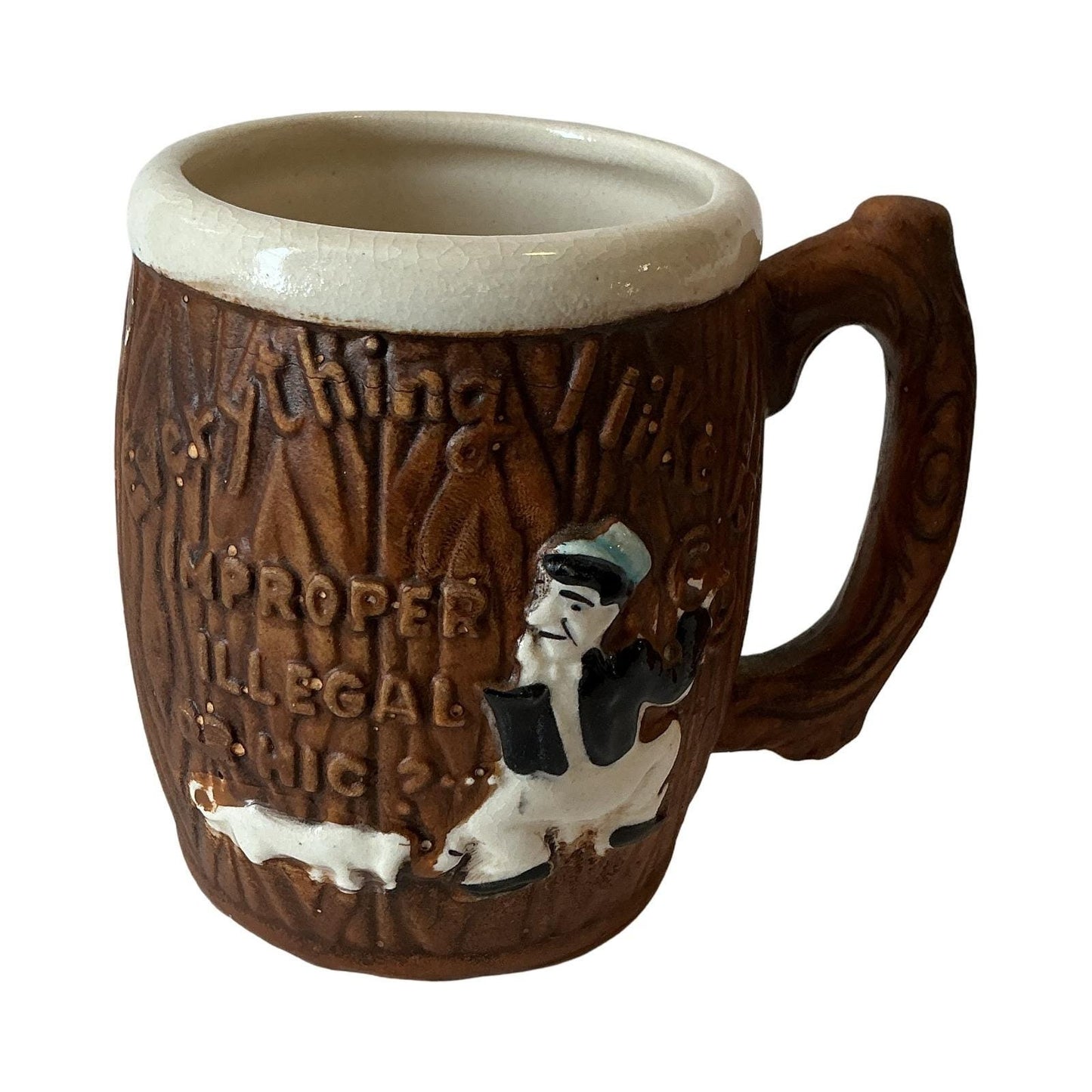 Vintage Ceramic Barrel Mugs Humorous Barware Set Japan Anything Improper Gimme