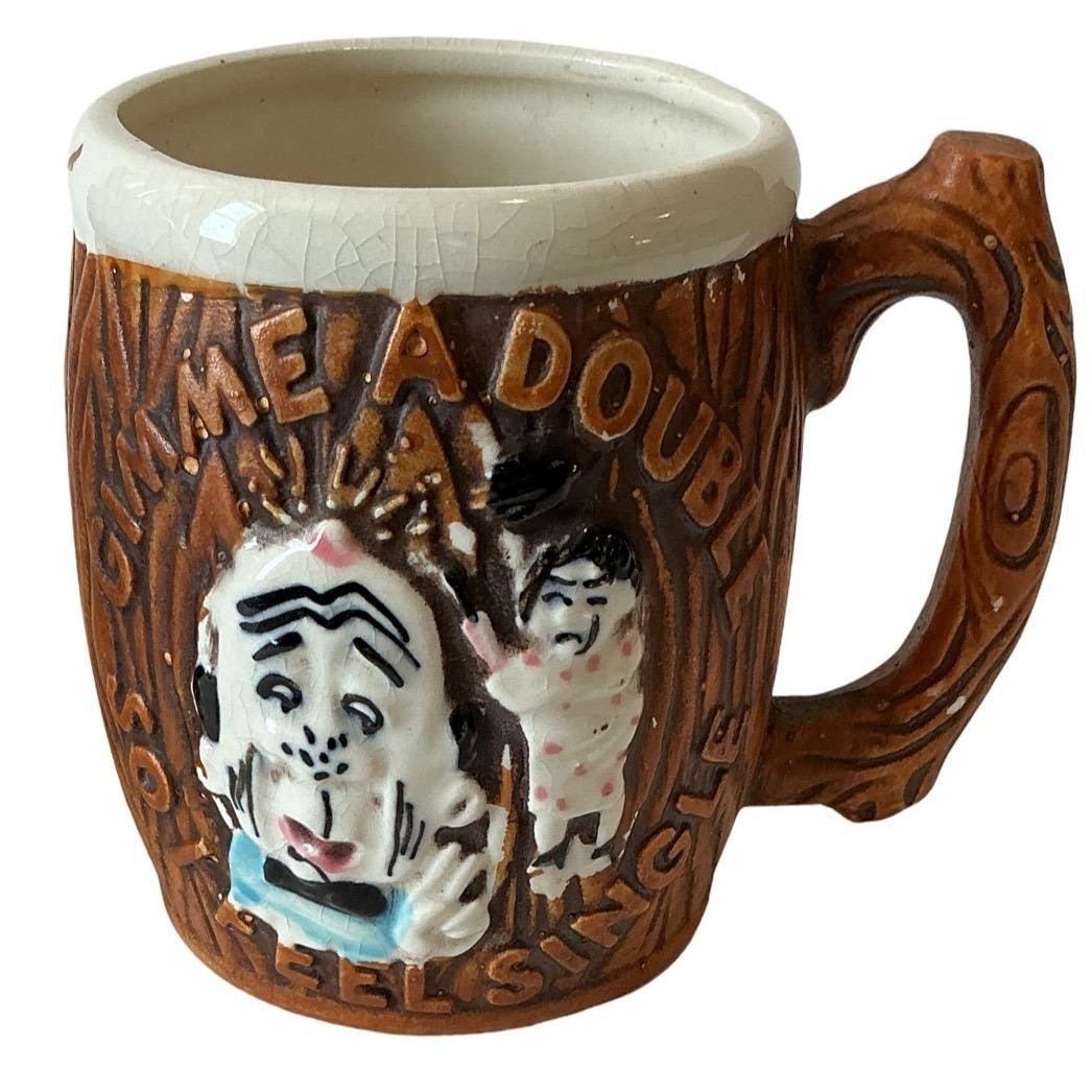 Vintage Ceramic Barrel Mugs Humorous Barware Set Japan Anything Improper Gimme
