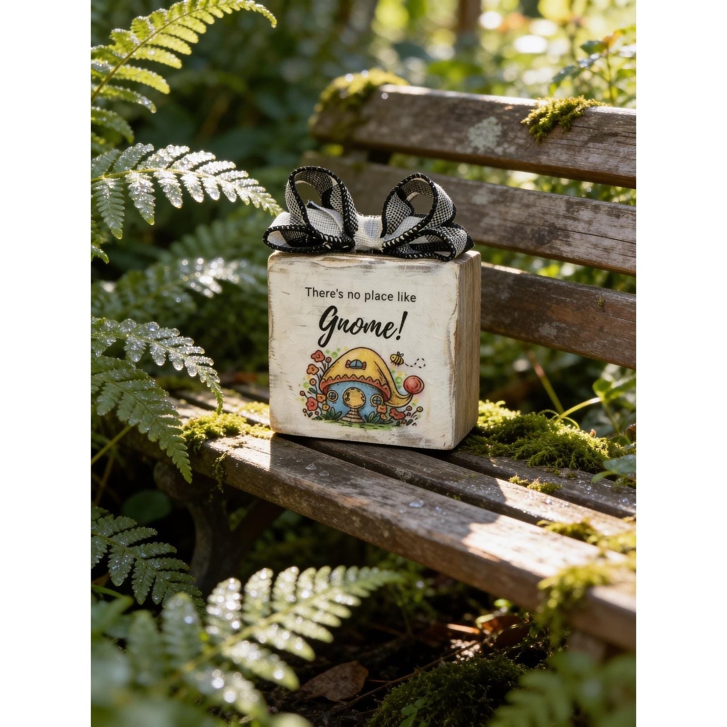 Rustic Wood Sign There's no place like Gnome Mushroom House Tiered Tray