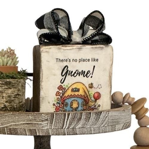 Rustic Wood Sign There's no place like Gnome Mushroom House Tiered Tray