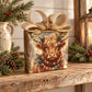 Rustic Highland Cow Christmas Wood Block Decor Burlap Bow Farmhouse Holiday Sign