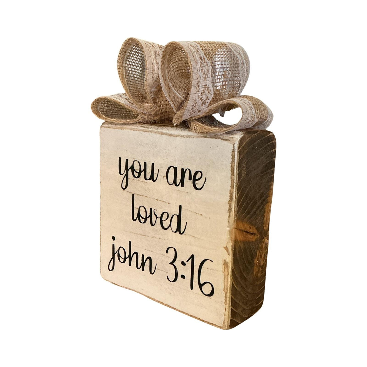 Handmade Rustic Wood Sign You Are Loved John 3:16 Burlap Lace Bow Farmhouse Sign