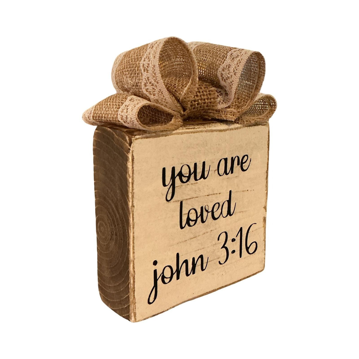 Handmade Rustic Wood Sign You Are Loved John 3:16 Burlap Lace Bow Farmhouse Sign
