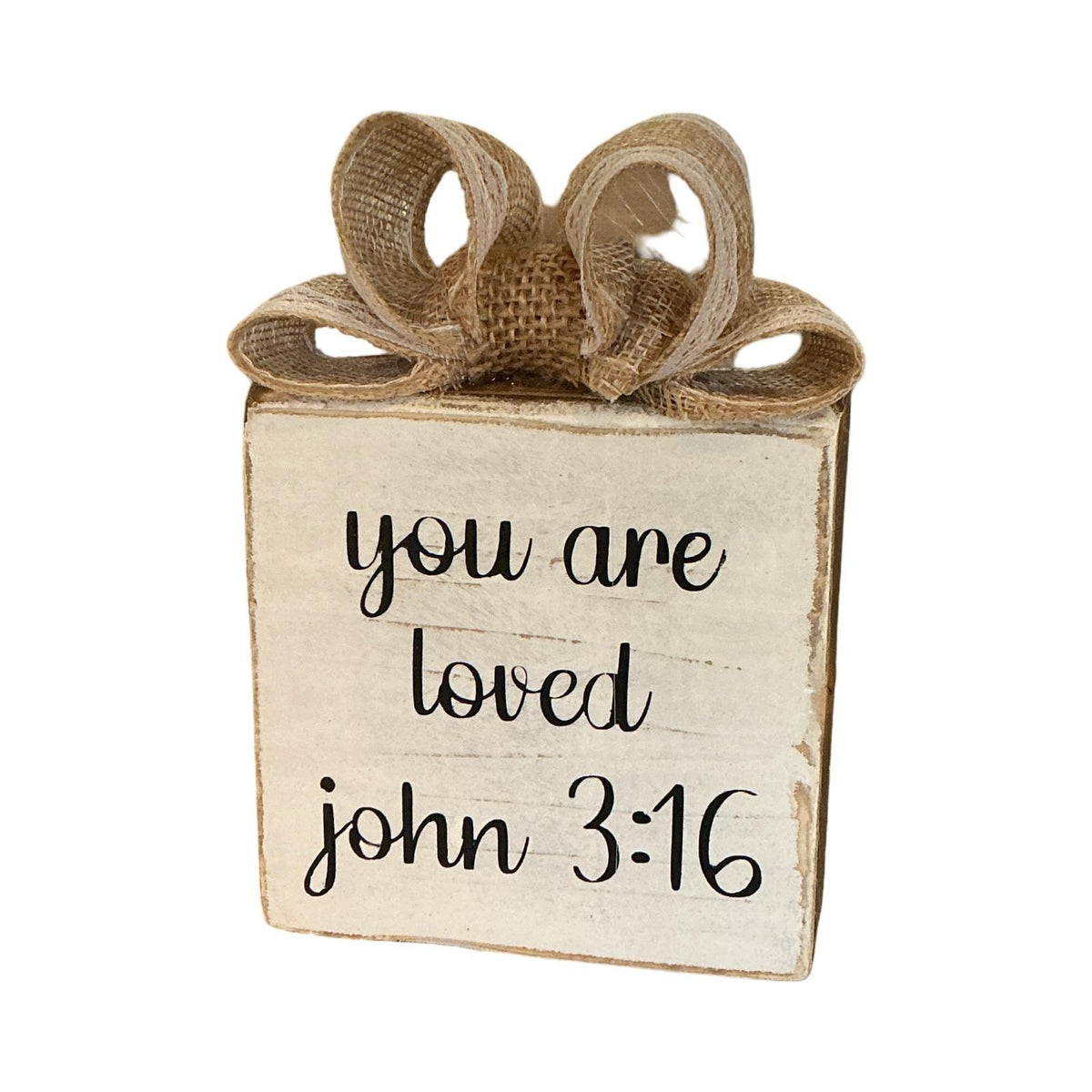 Handmade Rustic Wood Sign You Are Loved John 3:16 Burlap Lace Bow Farmhouse Sign