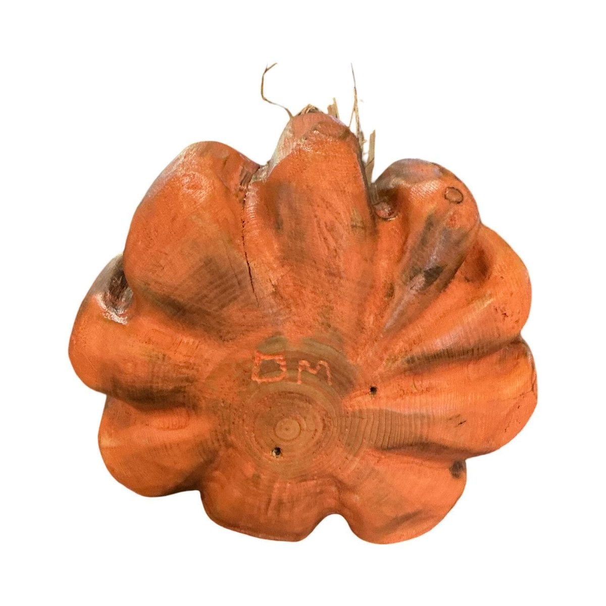 Handmade Rustic Carved Wood Pumpkin Fall Decor Orange 7.5" Figurine