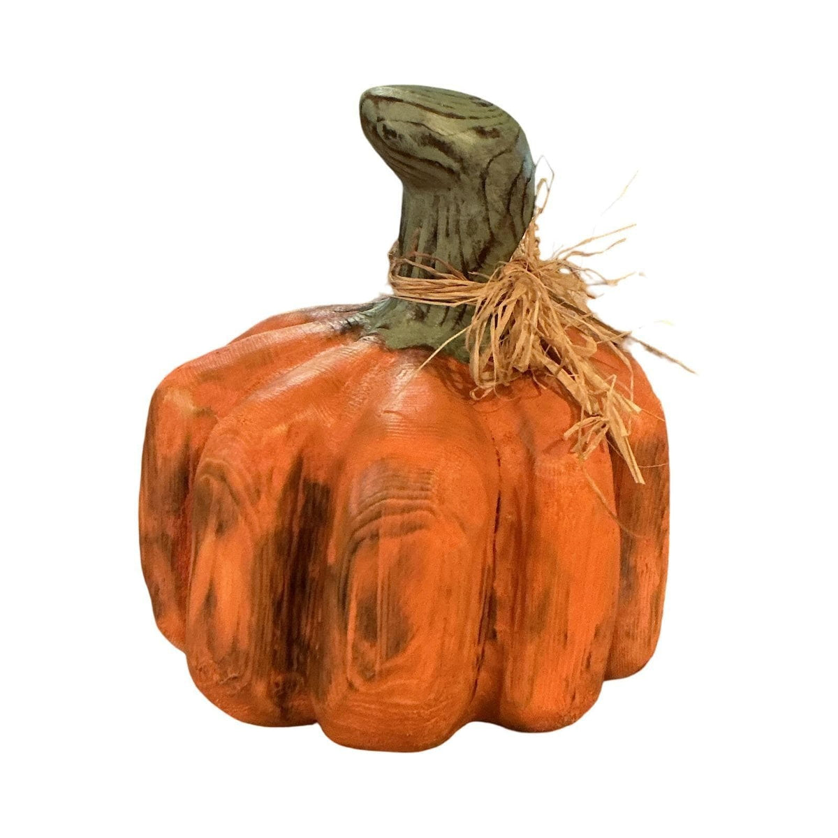 Handmade Rustic Carved Wood Pumpkin Fall Decor Orange 7.5" Figurine