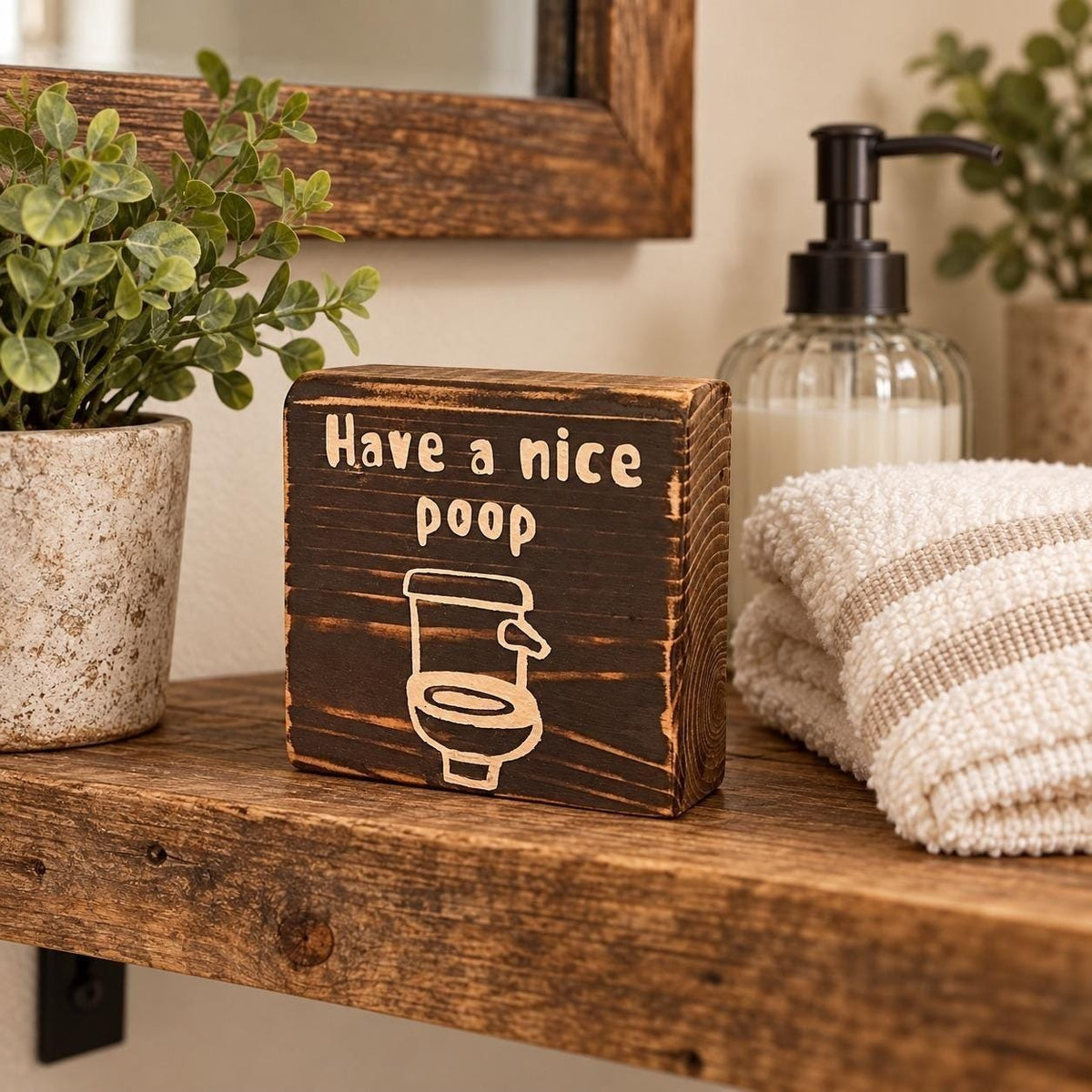 Basket Case Designs Have A Nice Poop Wood Block Sign Rustic Bathroom Decor 4x4