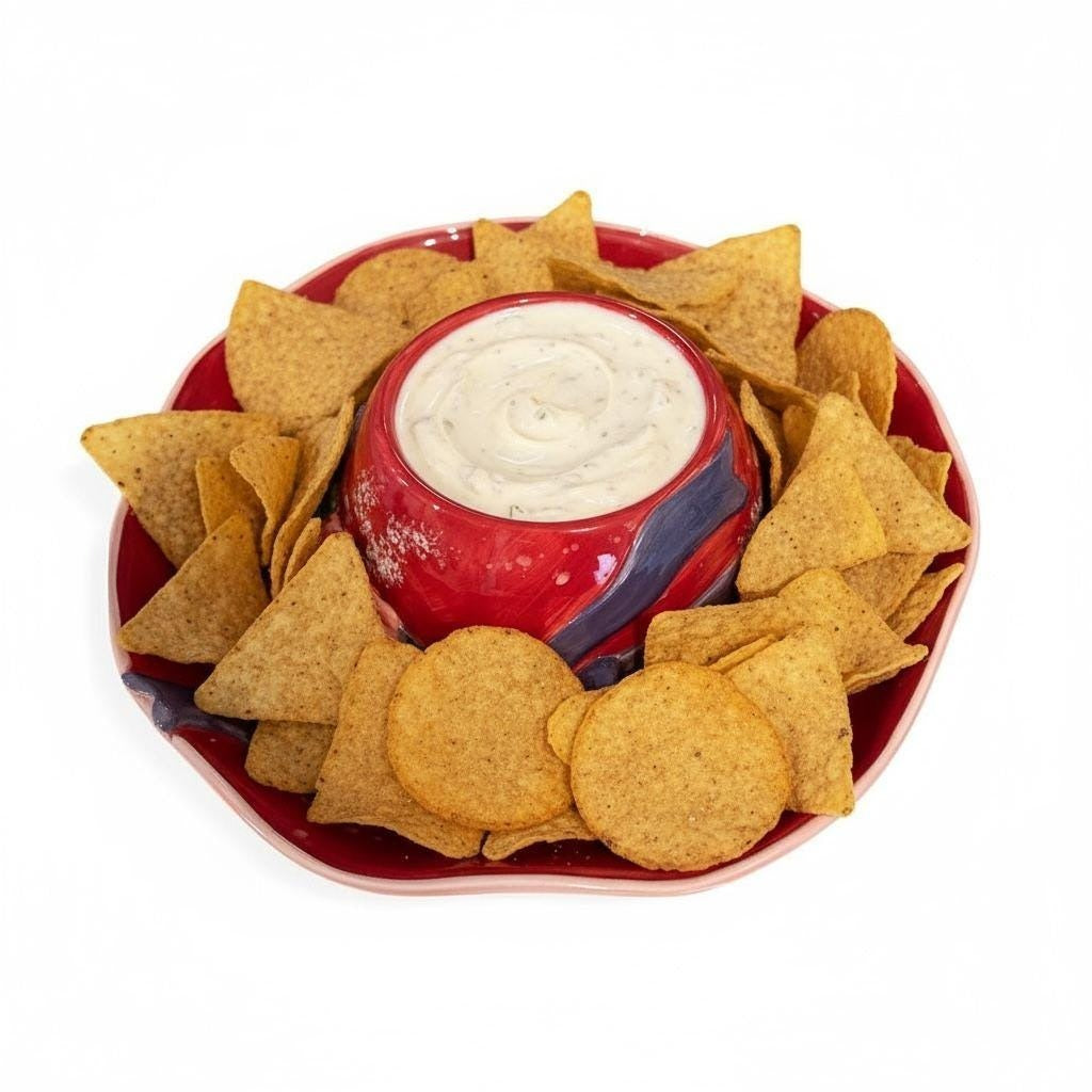 Ceramic Chip and Dip Set, Ladies Hat Design, Floral Accents