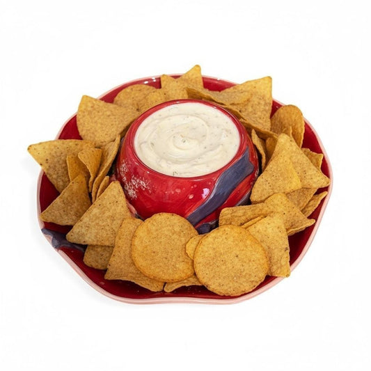 Ceramic Chip and Dip Set, Ladies Hat Design, Floral Accents