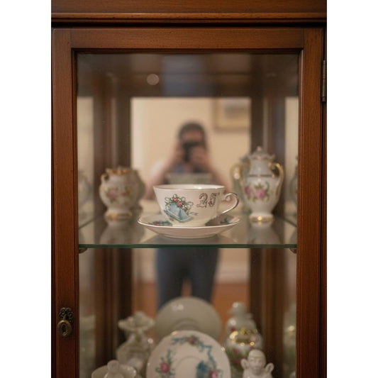 25th Anniversary Porcelain Cup & Saucer Set With Blue Bell Floral Design