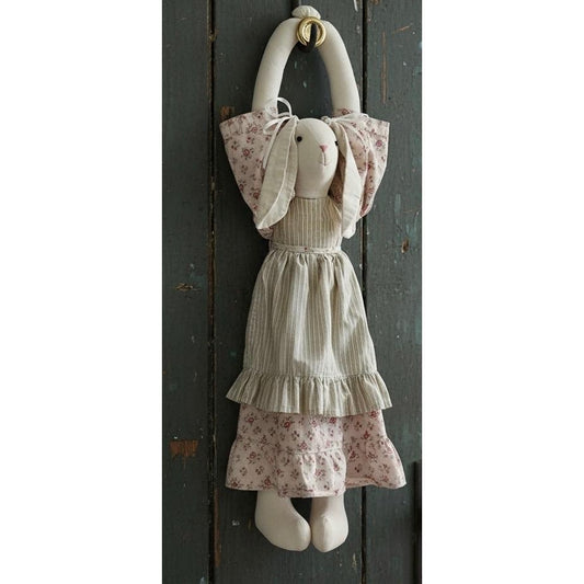 Primitive Cloth Hanging Bunny Floral Striped Dress Cottagecore Folk Art 24in