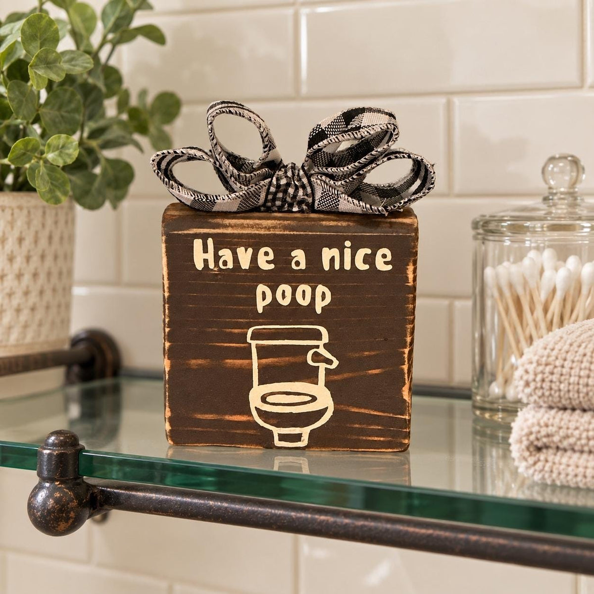 Handmade Have A Nice Poop Wood Block Sign Farmhouse Bathroom Decor 4x4 Brown