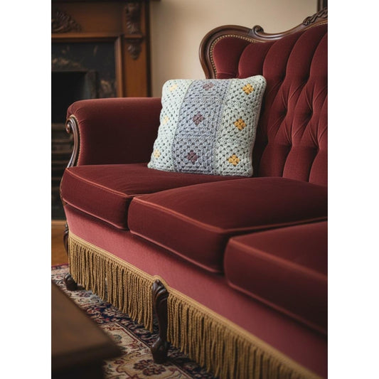 Handmade Crochet Throw Pillow 14" Square With Multicolor Granny Square Pattern & Textured Back