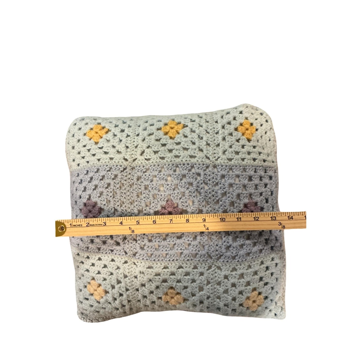 Handmade Crochet Throw Pillow 14" Square With Multicolor Granny Square Pattern & Textured Back