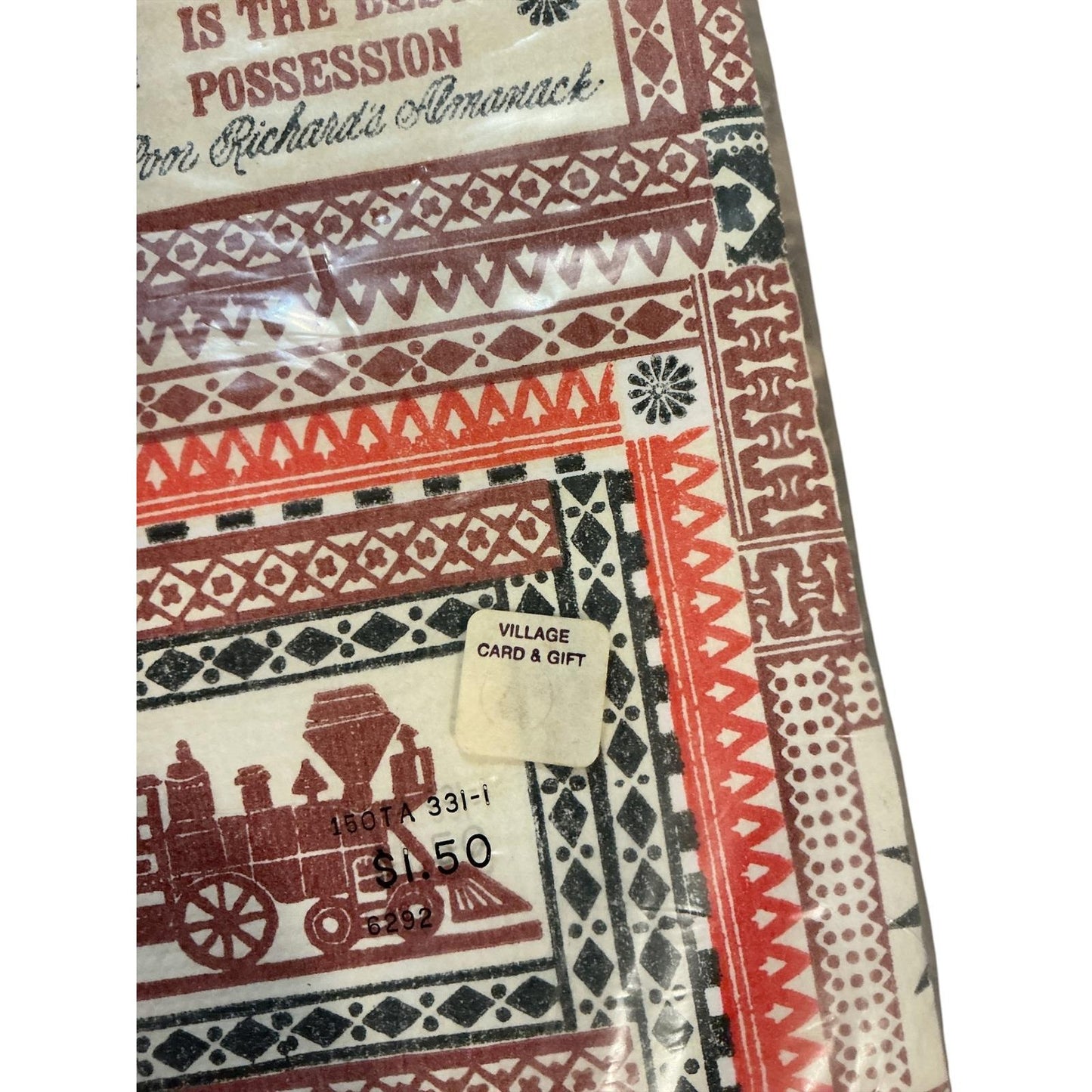 Vintage Americana Folk Art Wrapping Paper Sheets Poor Richards Almanack 15x6.5