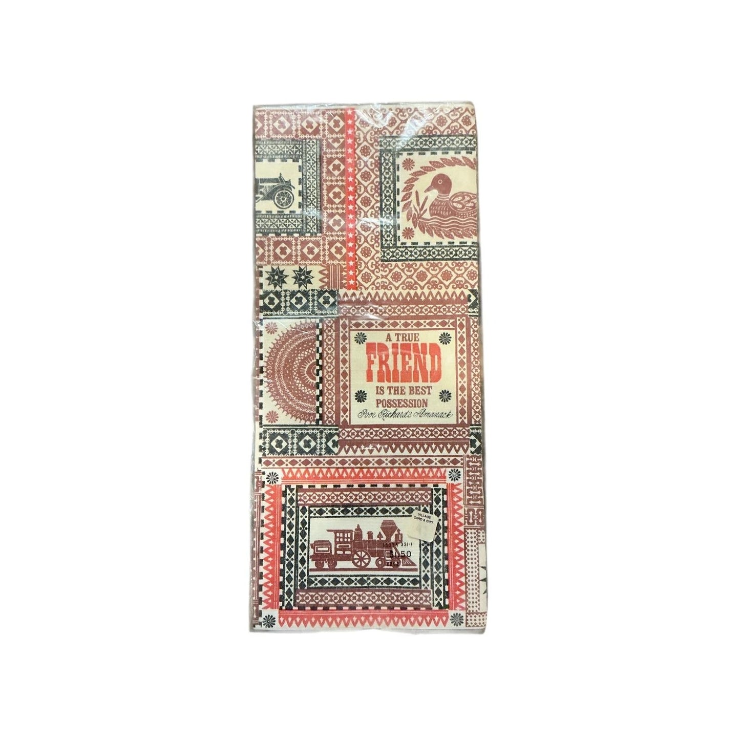 Vintage Americana Folk Art Wrapping Paper Sheets Poor Richards Almanack 15x6.5