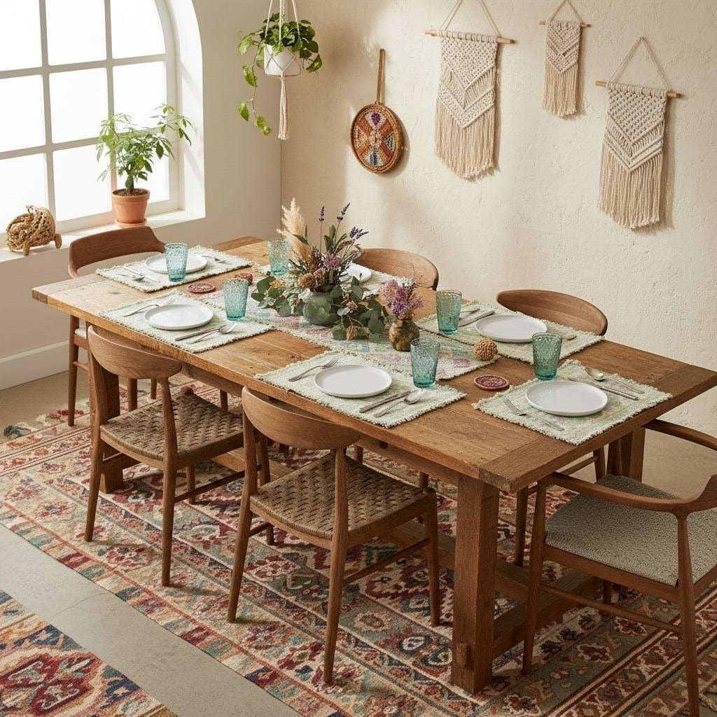 Bohemian Woven Cotton Placemats Set Of 6 Pastel Floral Rustic 16.5 x 11.5 Inches