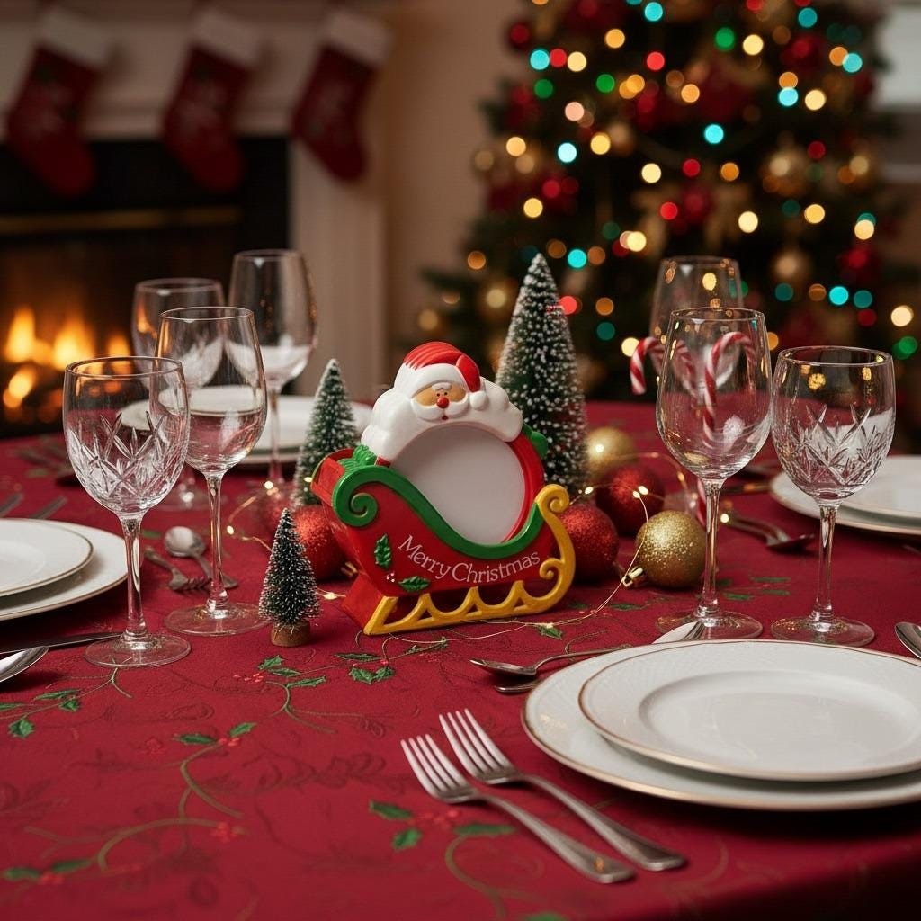 Jolly Santa 5-Piece Christmas Coaster Set With Sleigh Holder