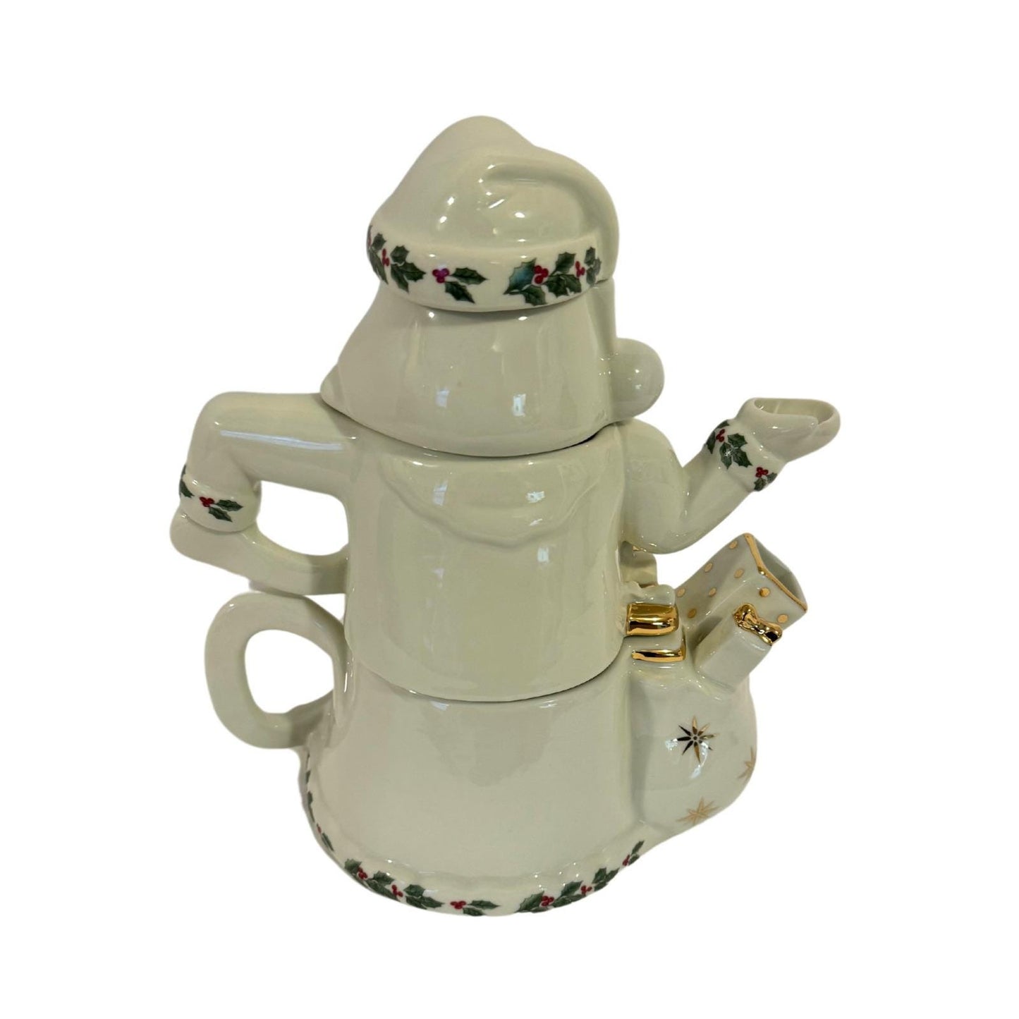Vintage Madison & Max Holly Collection Santa Stacking Teapot with Sugar  Cream