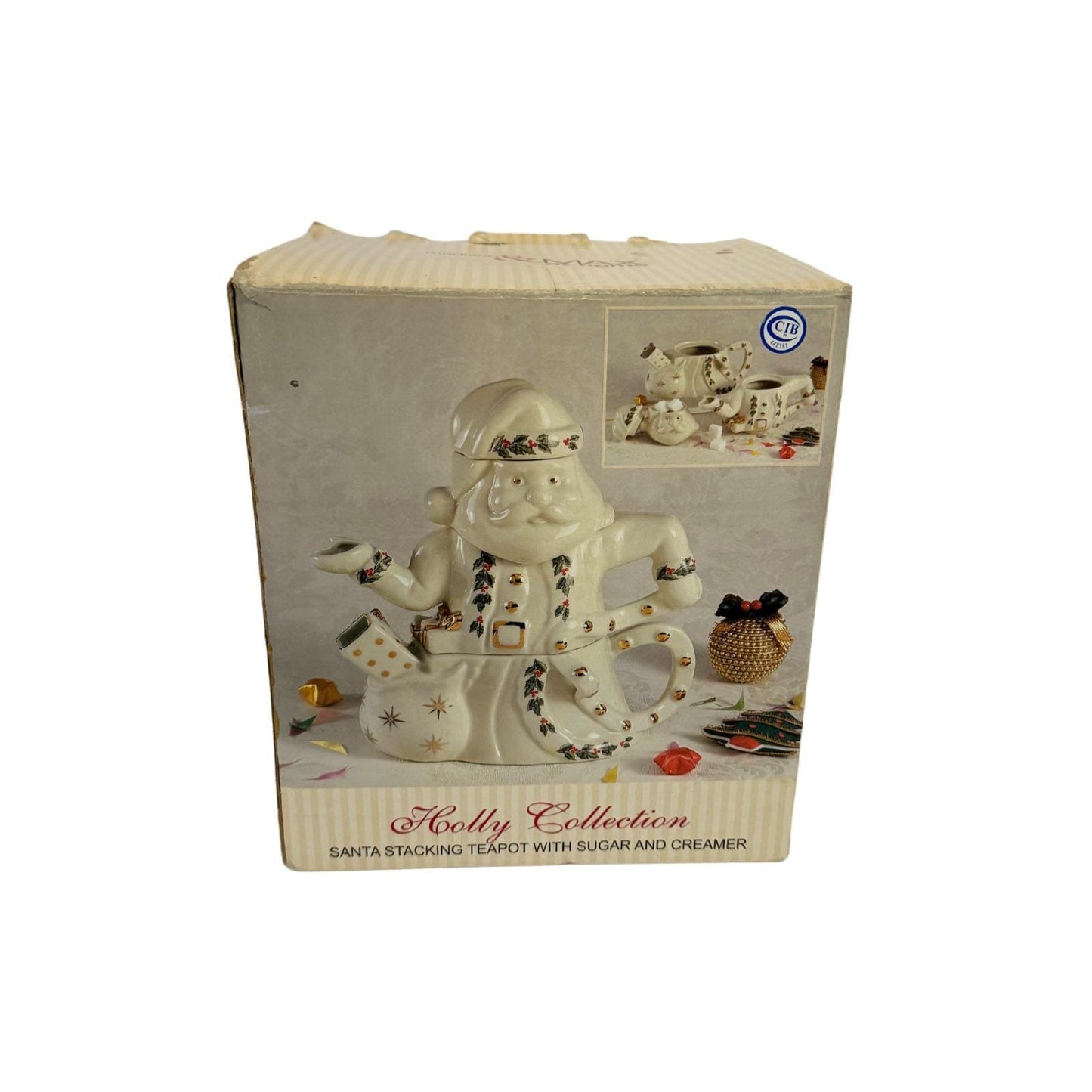 Vintage Madison & Max Holly Collection Santa Stacking Teapot with Sugar  Cream