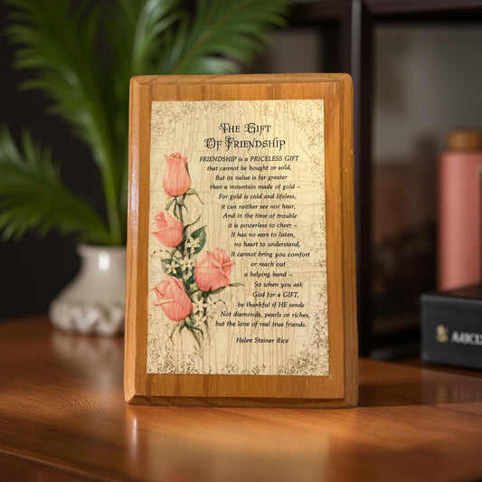 Wooden Friendship Plaque Helen Steiner Rice Poem Rose Art Gift Decor