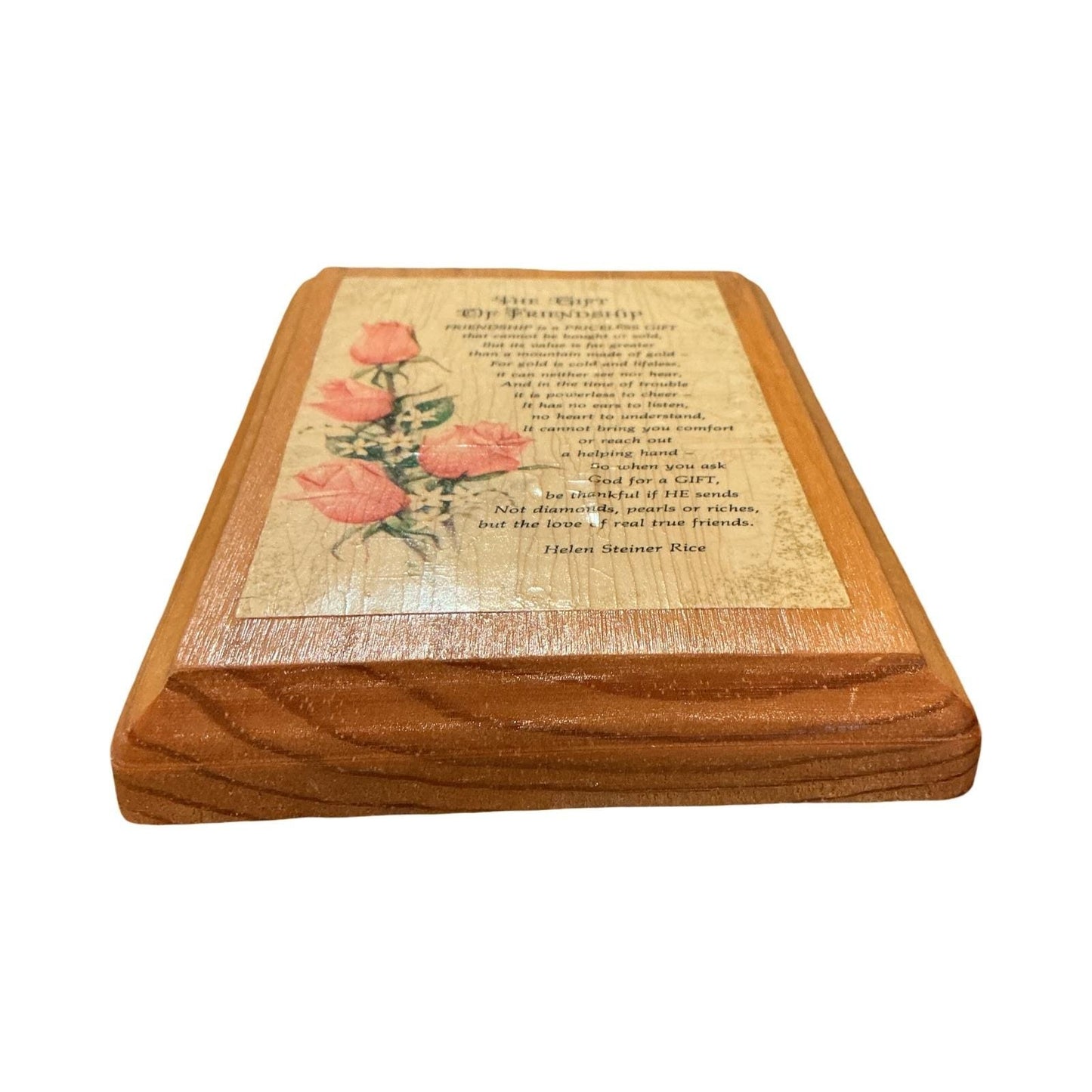 Wooden Friendship Plaque Helen Steiner Rice Poem Rose Art Gift Decor