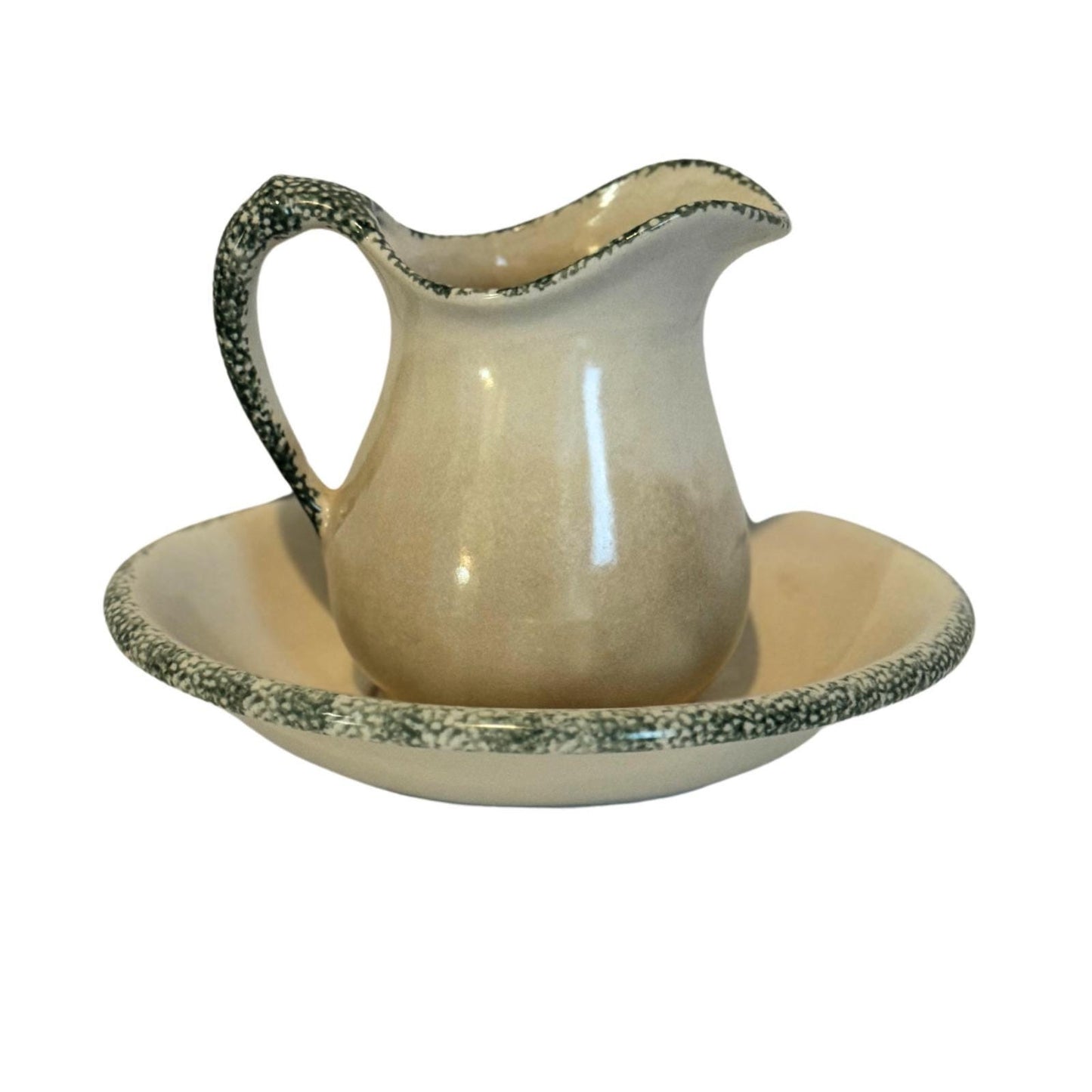 Vintage Ceramic Pitcher with Saucer Plate – Beige with Apple Design