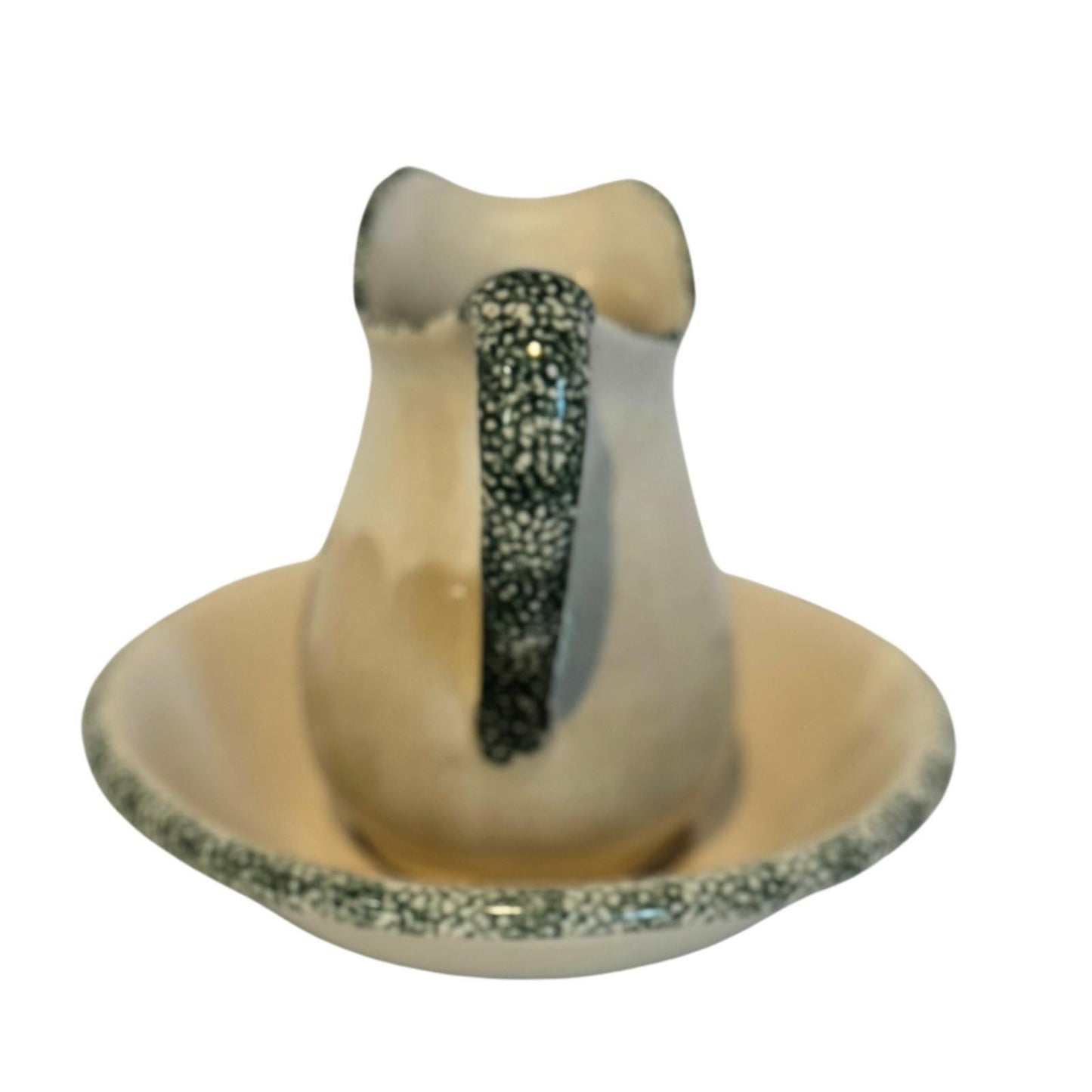 Vintage Ceramic Pitcher with Saucer Plate – Beige with Apple Design