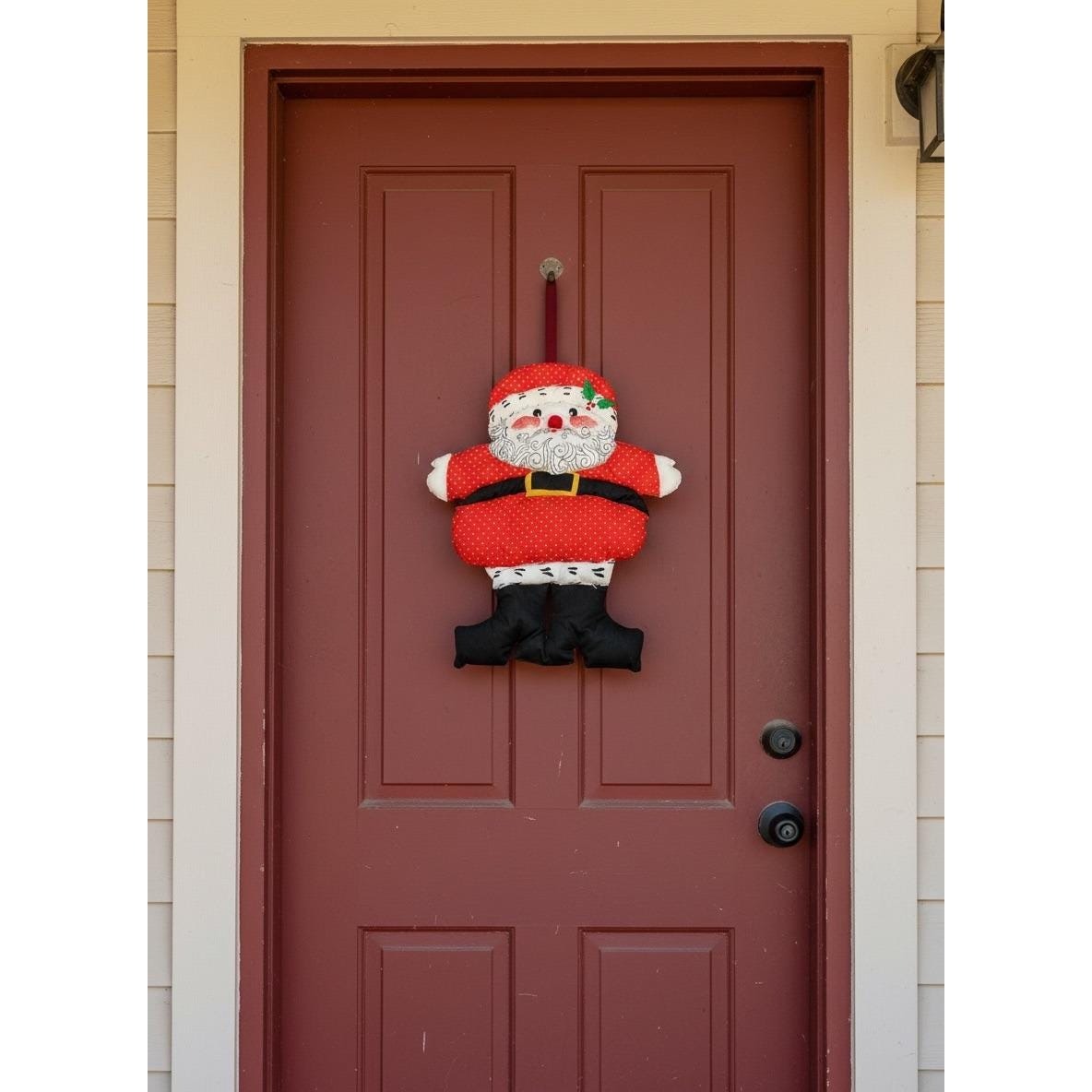 Vintage Handmade Santa Door Hanging, Polka Dot Fabric