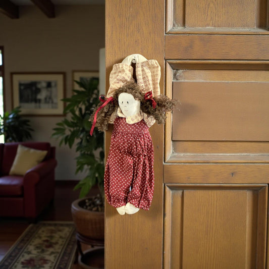 House Of Lloyd 1993 Upsy Daisy Door Knobber Vintage Cloth Rag Doll 16" Burgundy & Cream