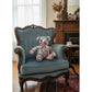 Floral Upholstered Teddy Bear With Pink Bow 15" Handmade Decorative Plush Keepsake