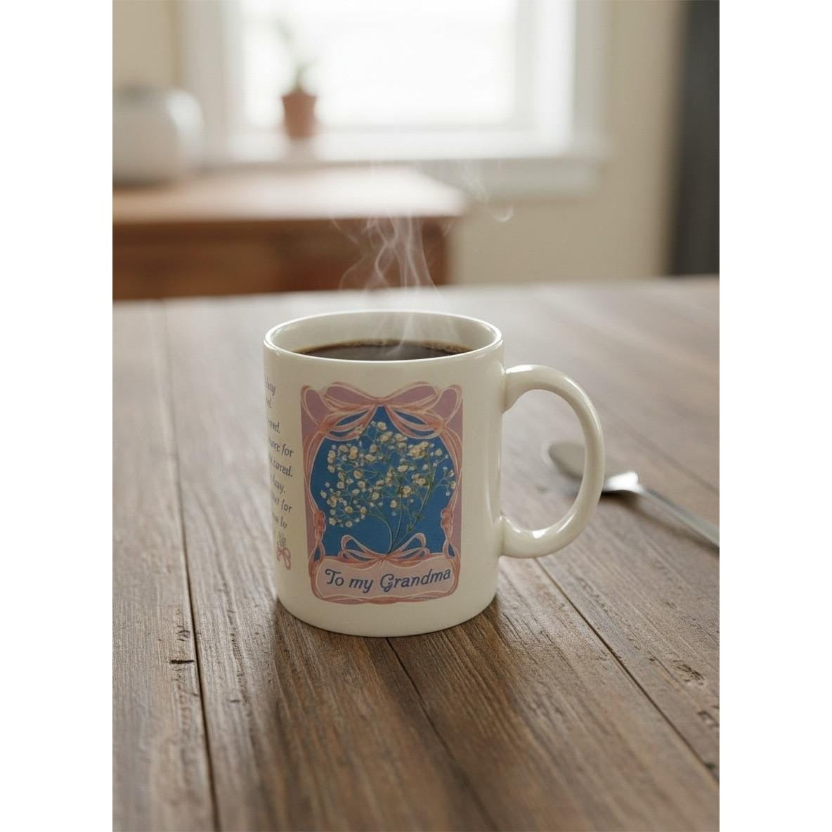Avon Mothers Day Grandma Ceramic Coffee Mug 1980s Floral Design Pink & Blue 10 Oz