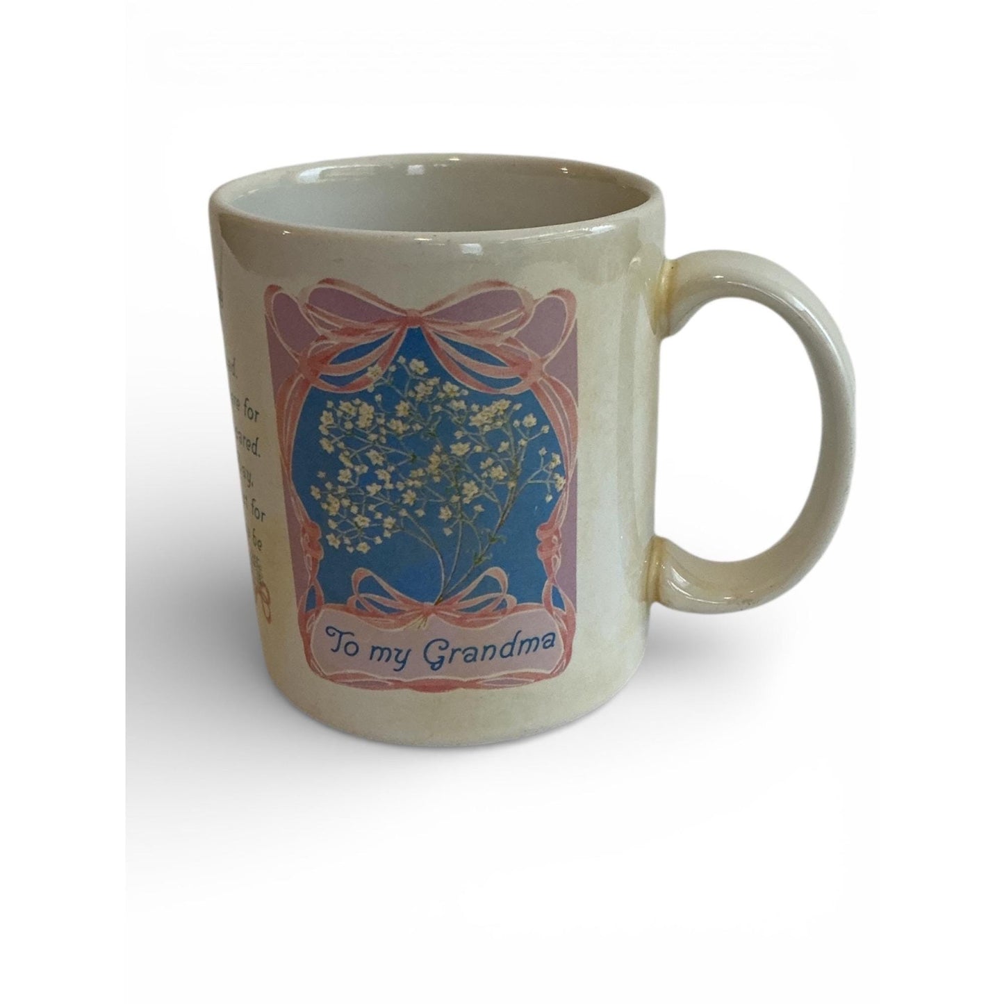 Avon Mothers Day Grandma Ceramic Coffee Mug 1980s Floral Design Pink & Blue 10 Oz
