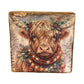 Christmas Highland Cow Rustic Wood Block Sign Holiday Farmhouse Decor 5.5x5.5