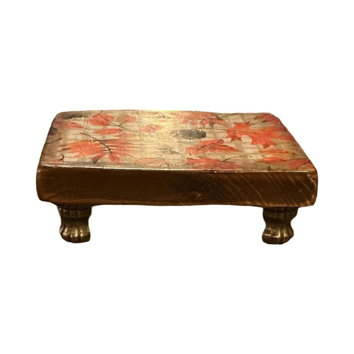 Handmade Fall Autumn Leaf Wooden Pedestal Riser with Metal Claw Feet Decor Stand