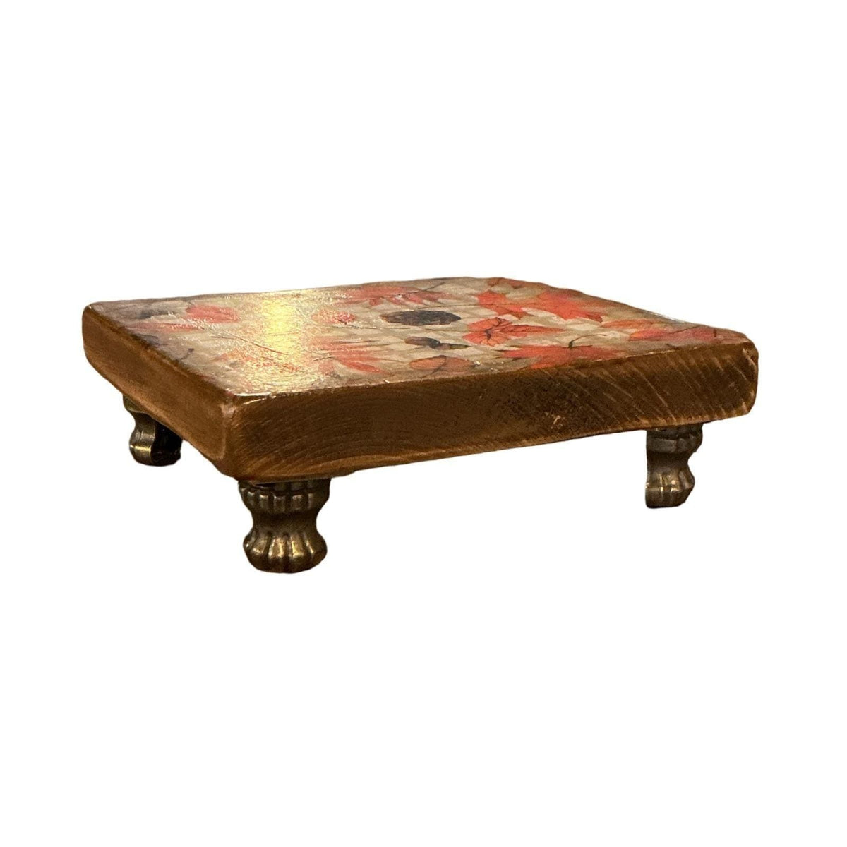 Handmade Fall Autumn Leaf Wooden Pedestal Riser with Metal Claw Feet Decor Stand