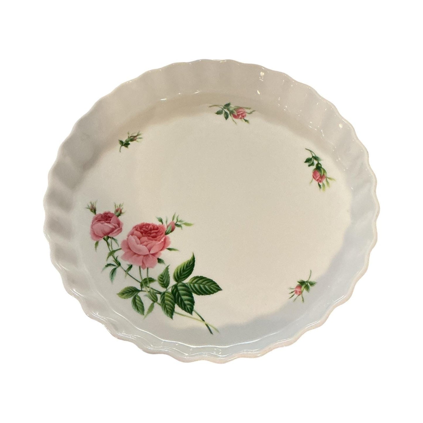 Christineholm Porcelain Quiche Tart Pan Pink Rose Floral Fluted Ceramic Baker