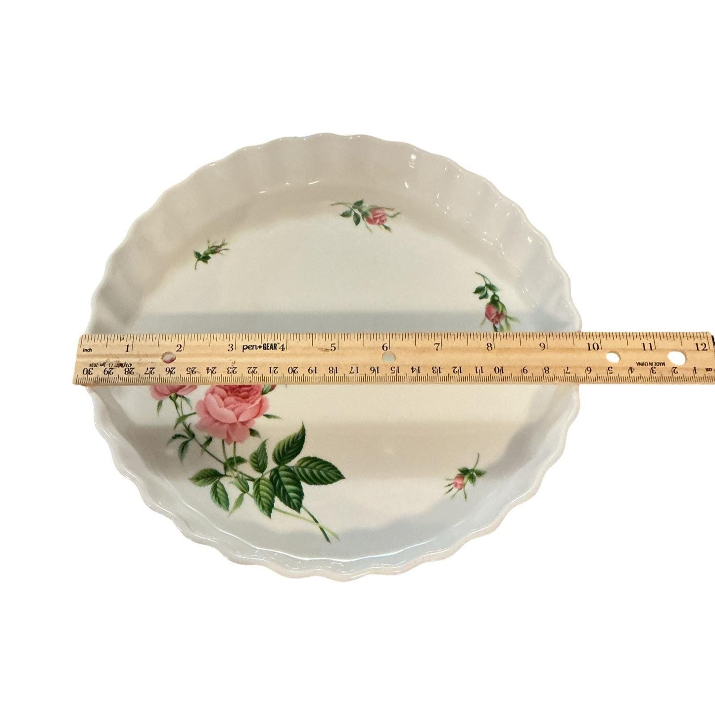 Christineholm Porcelain Quiche Tart Pan Pink Rose Floral Fluted Ceramic Baker