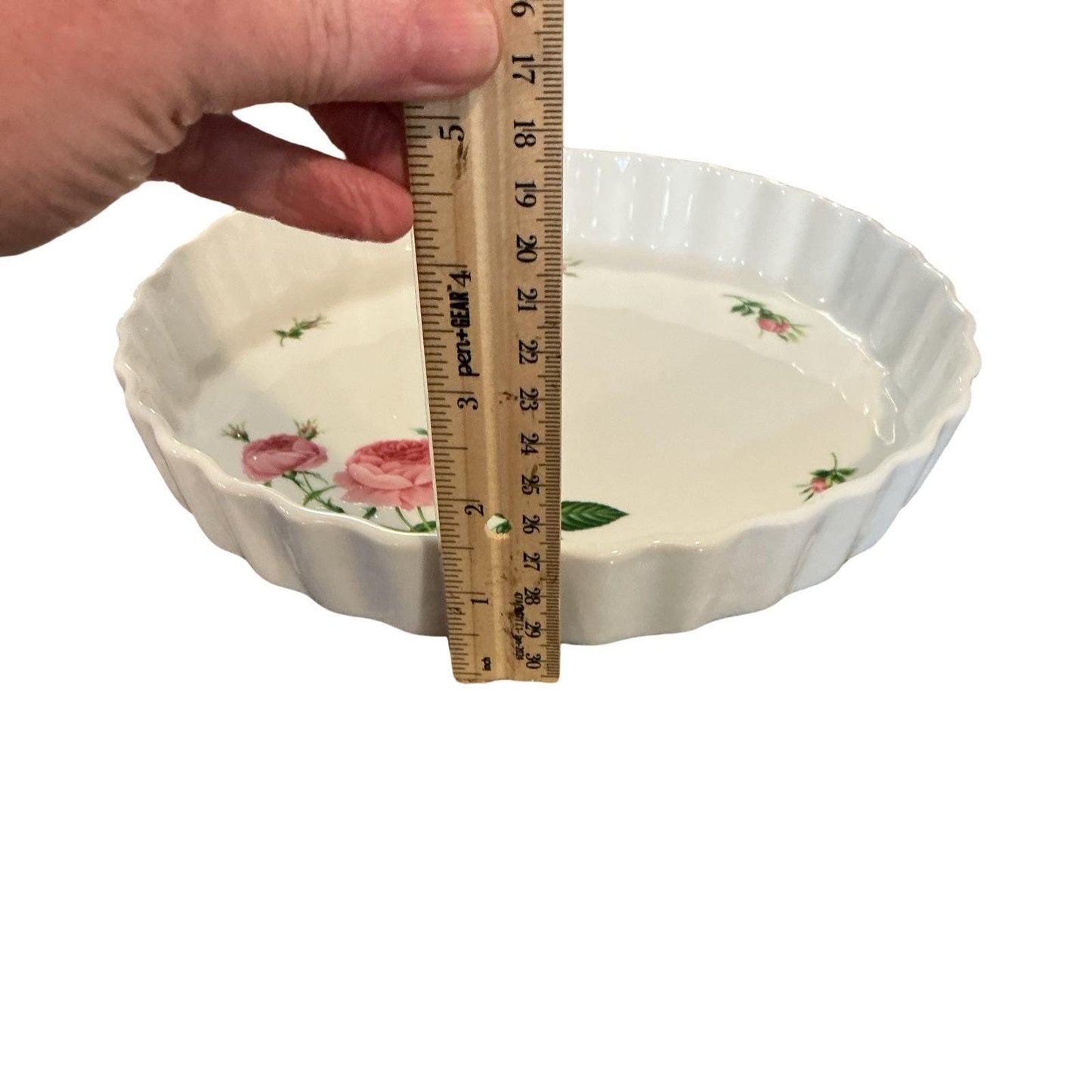 Christineholm Porcelain Quiche Tart Pan Pink Rose Floral Fluted Ceramic Baker