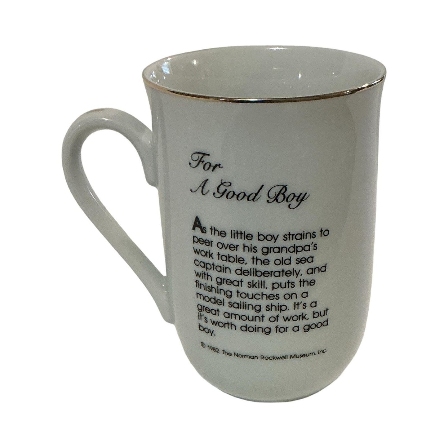 Norman Rockwell Museum 1982 For A Good Boy Porcelain Coffee Mug Gold Trim 4in